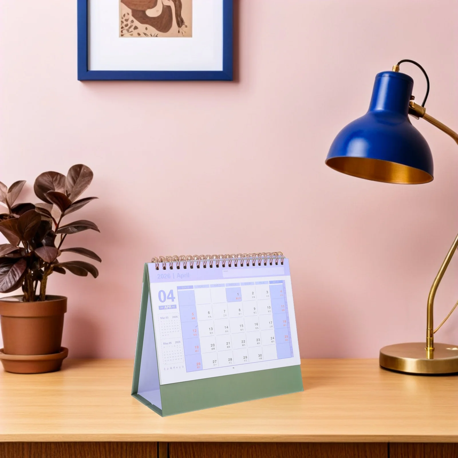 

Desk Calendar 2026 Daily Schedule Planner Chinese New Year Standing Flip Desktop Olive Green
