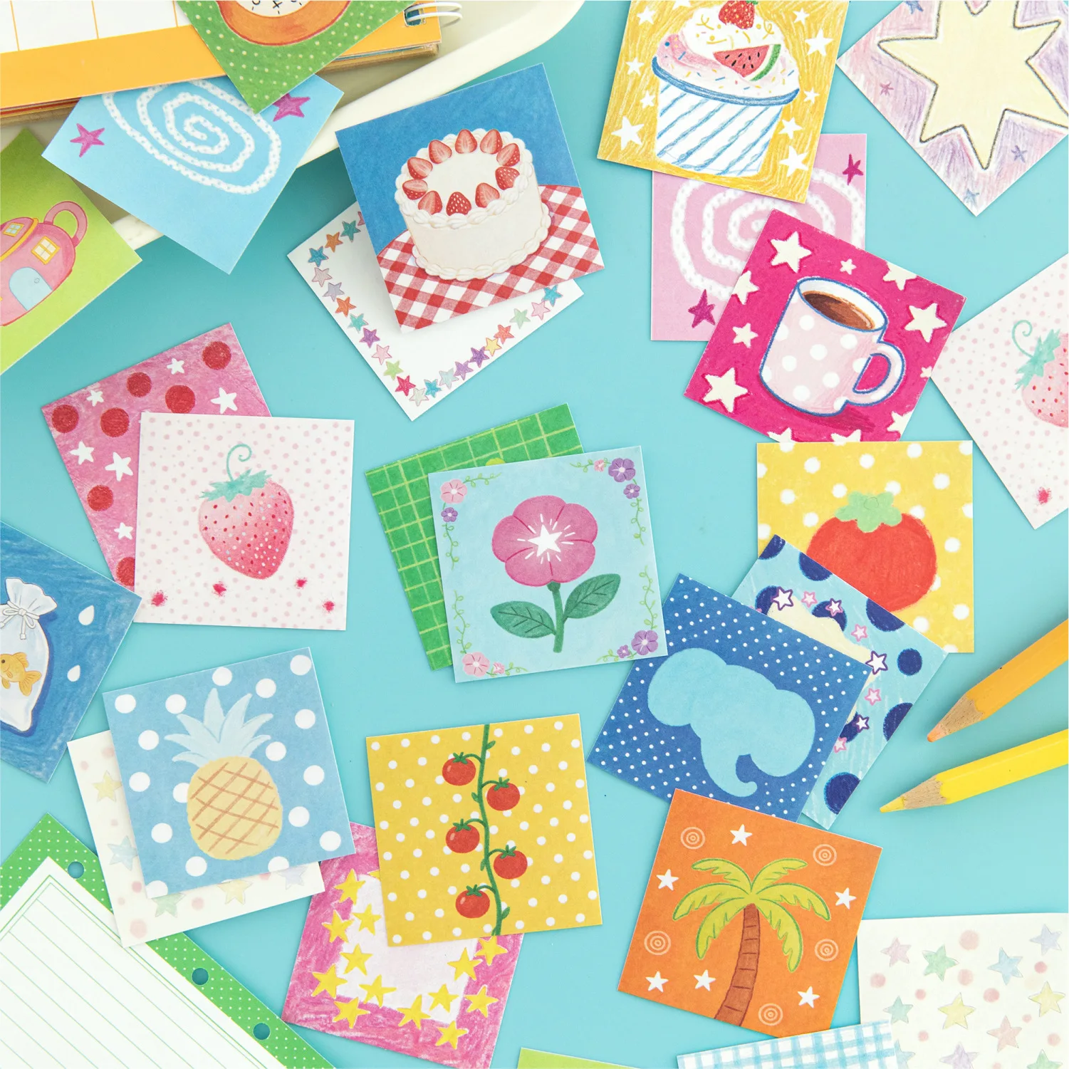 100pcs Stickers Square Cute Hand Drawn Pattern Sticker Book Diy Handmade Scrapbook Aesthetic Stationery