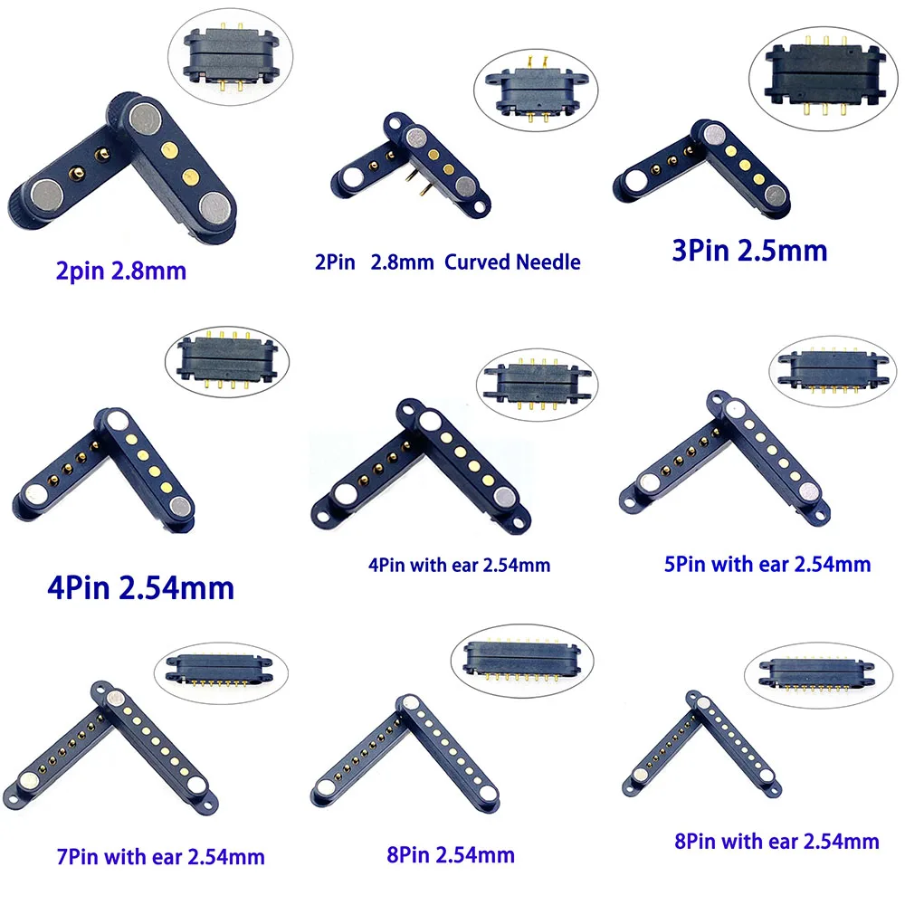 1-10sets 2A DC Magnetic Pogo Pin Connector 2Pin 3Pin 4Pin 5Pin Pogopin Male Female Spring Loaded DC Power Socket 2P 3P 4P 5P