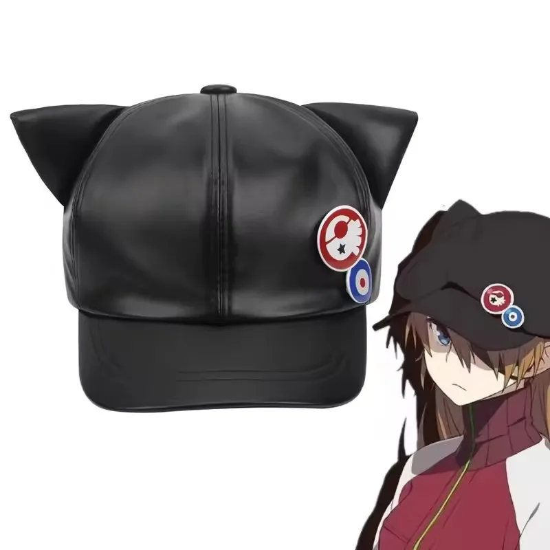 

EVA Shikinami Asuka Rangure Cat Ear Polar Fleece Hat Peak Baseball Cap Anime Cosplay Accessories