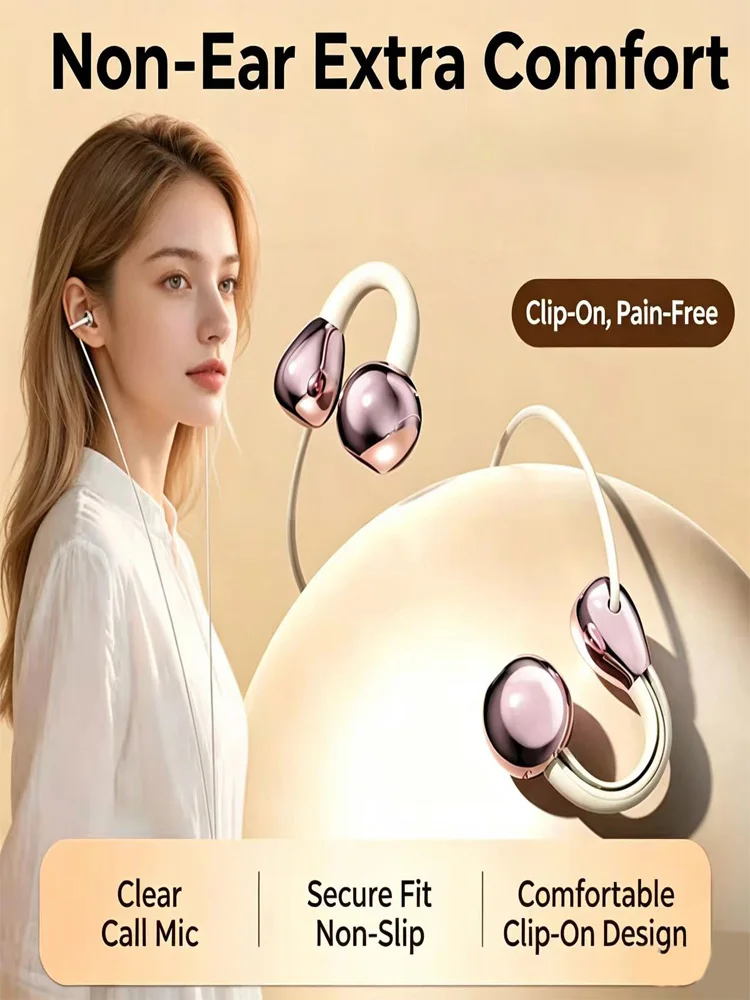 Ear‑Clip Wired Earphones, Open‑Ear Pain‑Free Wear, Hi‑Fi Clear Sound, In‑line Mic, 3.5mm & Type‑C Two Options