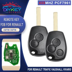 DIYKEY 433MHz PCF7961M HITAG AES 4A Chip 2 Button / 3 Button Remote Key Fob Uncut VA2 Blade for Renault Trafic Vauxhall Vivaro