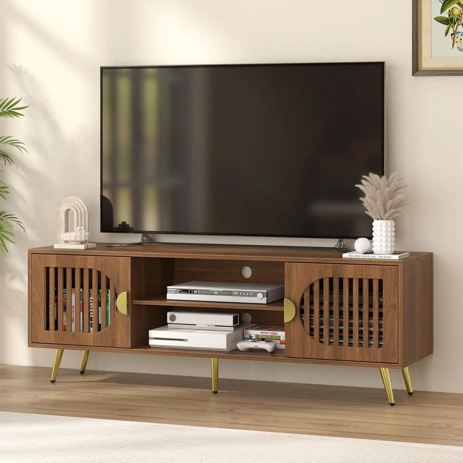 

Тумба под телевизор Walnut 55 дюймов для телевизоров до 65 дюймов, развлекательный центр в стиле Mid-Century Modern с полками для хранения, медиацентр, на заказ