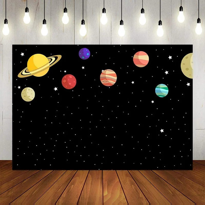 Blue Outer Space Theme Photography Backdrop Trip Around Sun Planet Galaxy Starry Happy Birthday Party Background Banner Decor