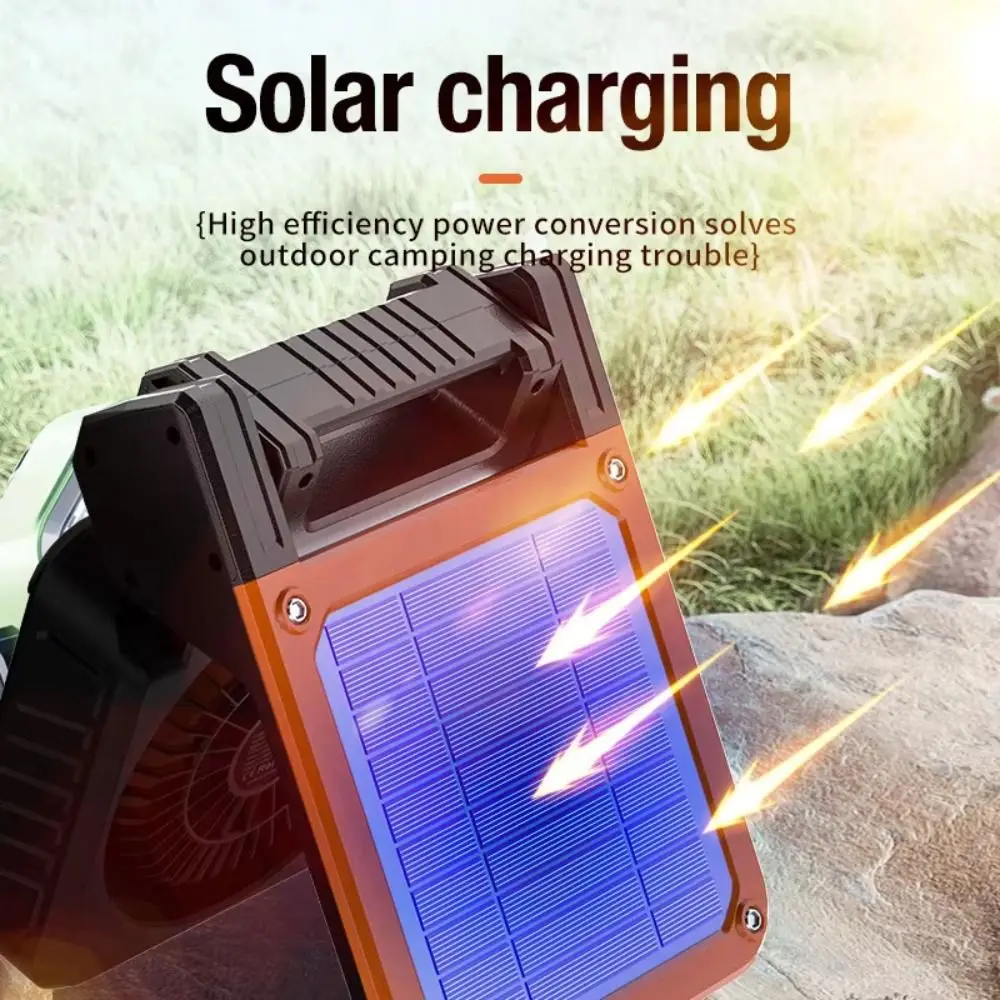 Green/Orange Camping Fan Solar Powered USB Charging LED Camping Light Folding Design LED Lights Multi-functional Fan Hiking