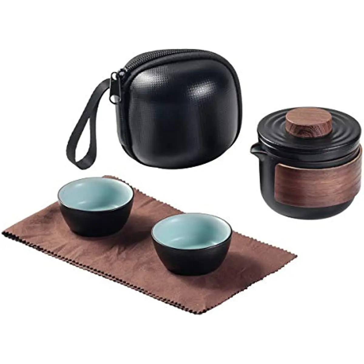 

Mini Travel Ceramic Tea Pot Set Chinese Kung Fu Teapot, 1 Pot 2 Cups Porcelain Teacups with Tea Infuser Portable Bag