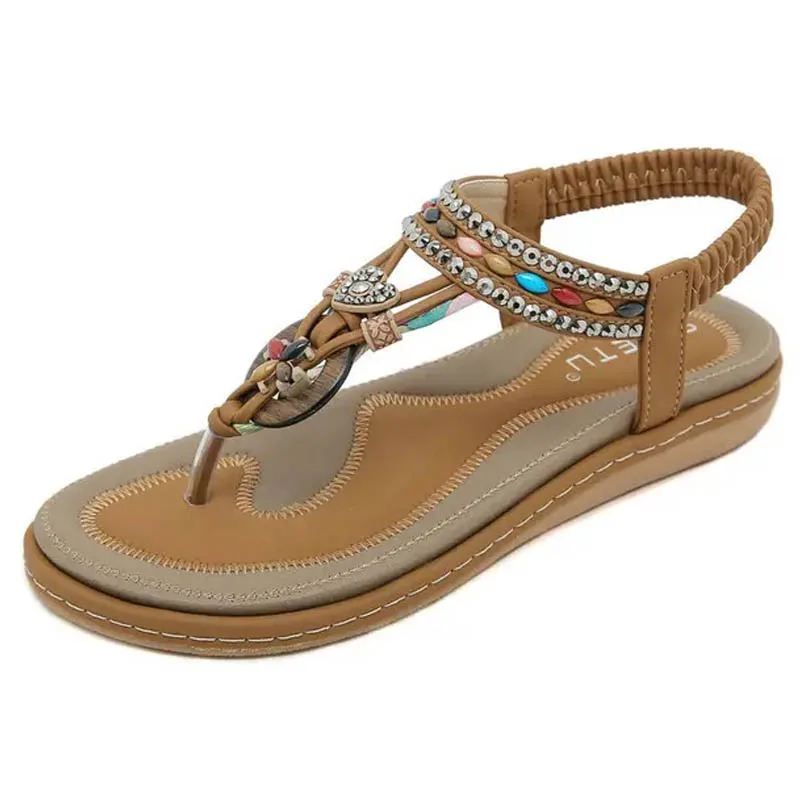 Plus Size Bohemian Style Flat Sandals for Women Summer Casual Comfortable Beach Shoes Femme Soft Boottom Footwear Shoes