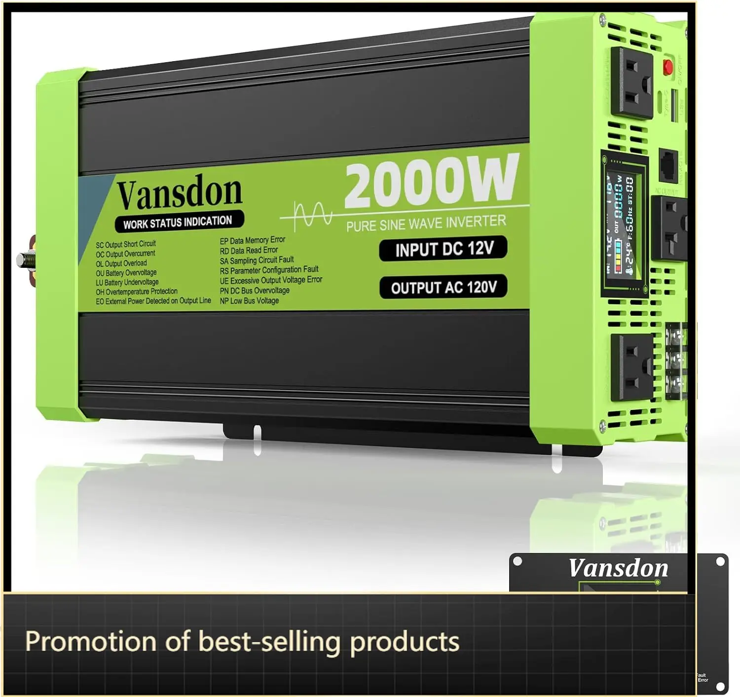 

Pure Sine Wave Inverter 12V DC To 120V AC Car Truck RV Home Solar Off-Grid Power Converter 2000W Surge 4000W 3 AC Outlets 30W US