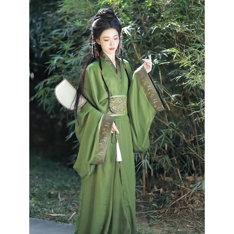 2026-green-warring-states-hanfu-set-mashan-chu-tomb-style-cross-collar-wide-sleeve-performance-outfit
