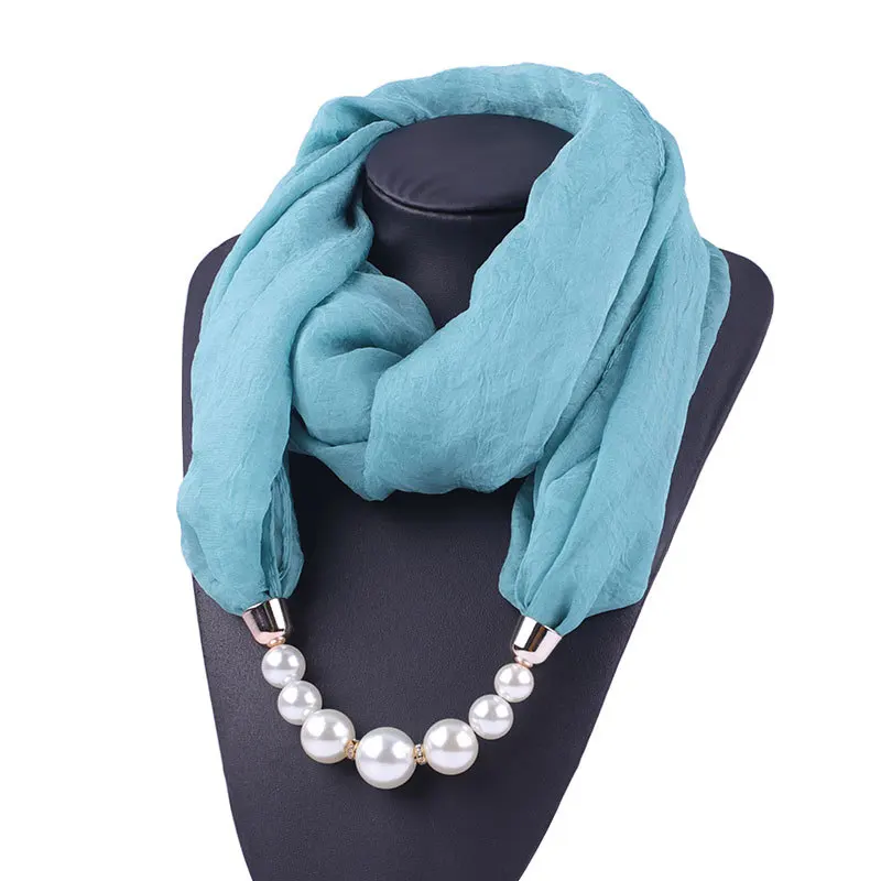 Solid color Jewelry Statement Necklace Pendant Scarf Women Neckerchief Foulard Femme Accessories Hijab