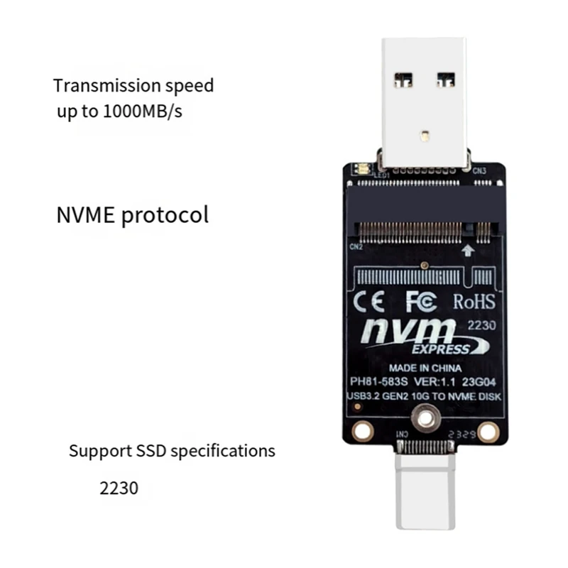 M.2 To USBA Type-C HDD Case Adapter Board NVME HDD Enclosure Interposer Board JMS583 10Gbps Support 2230 Size SSD