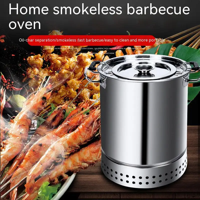 Smokeless Barbecue oven Household Charcoal indoor Barbecue Artifact Outdoor Stainless steel Barbecue oven Roast chicken oven Han