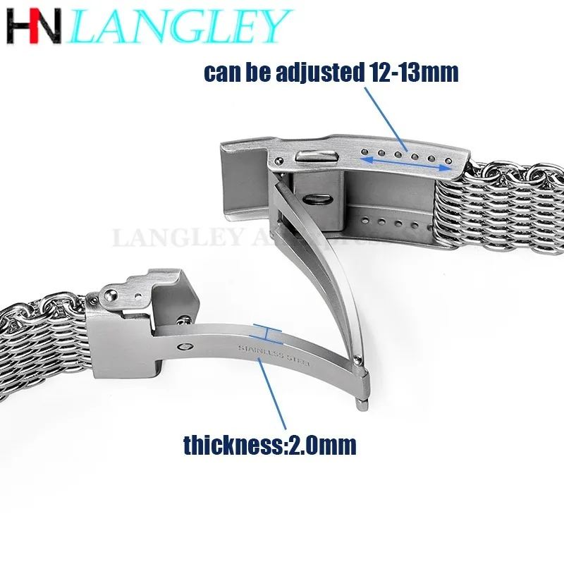 Steel Stainless Steel Watchband18mm 20mm 22mm for Seiko Milanese Loop Shark Mesh Bracelet Replacement Luxury Solid Double Buckle