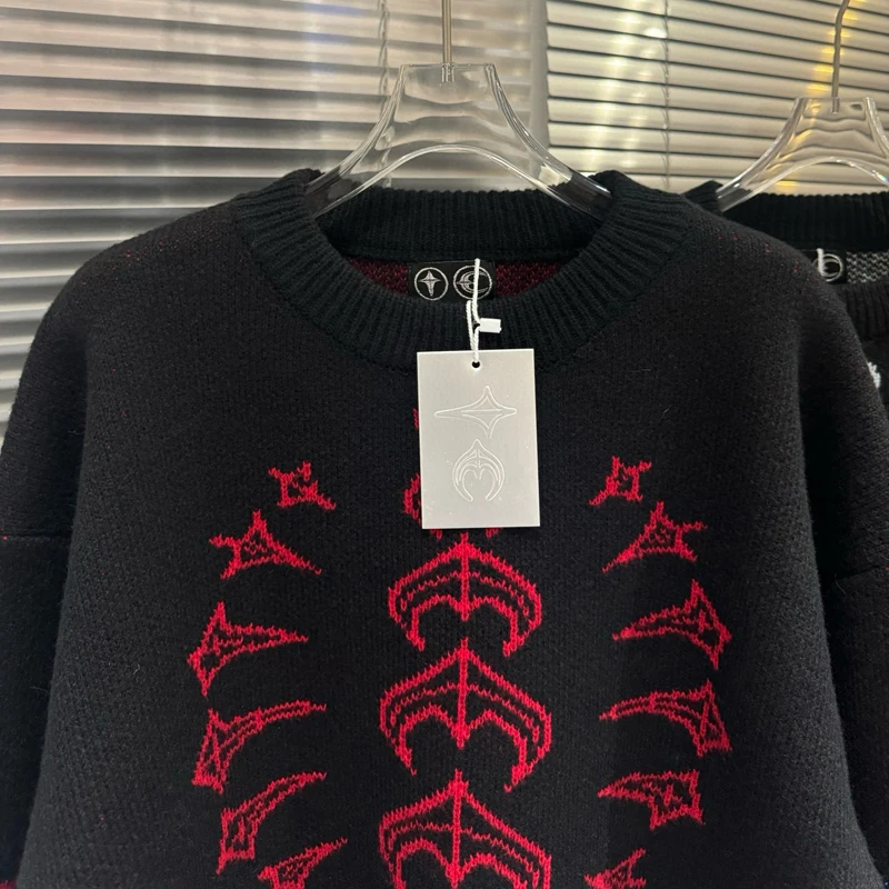 

Men's Streetwear New Thug Club Sweater Daily Classic Star Moon Logo Splicing Round-neck Short Wide Knitted Pullover