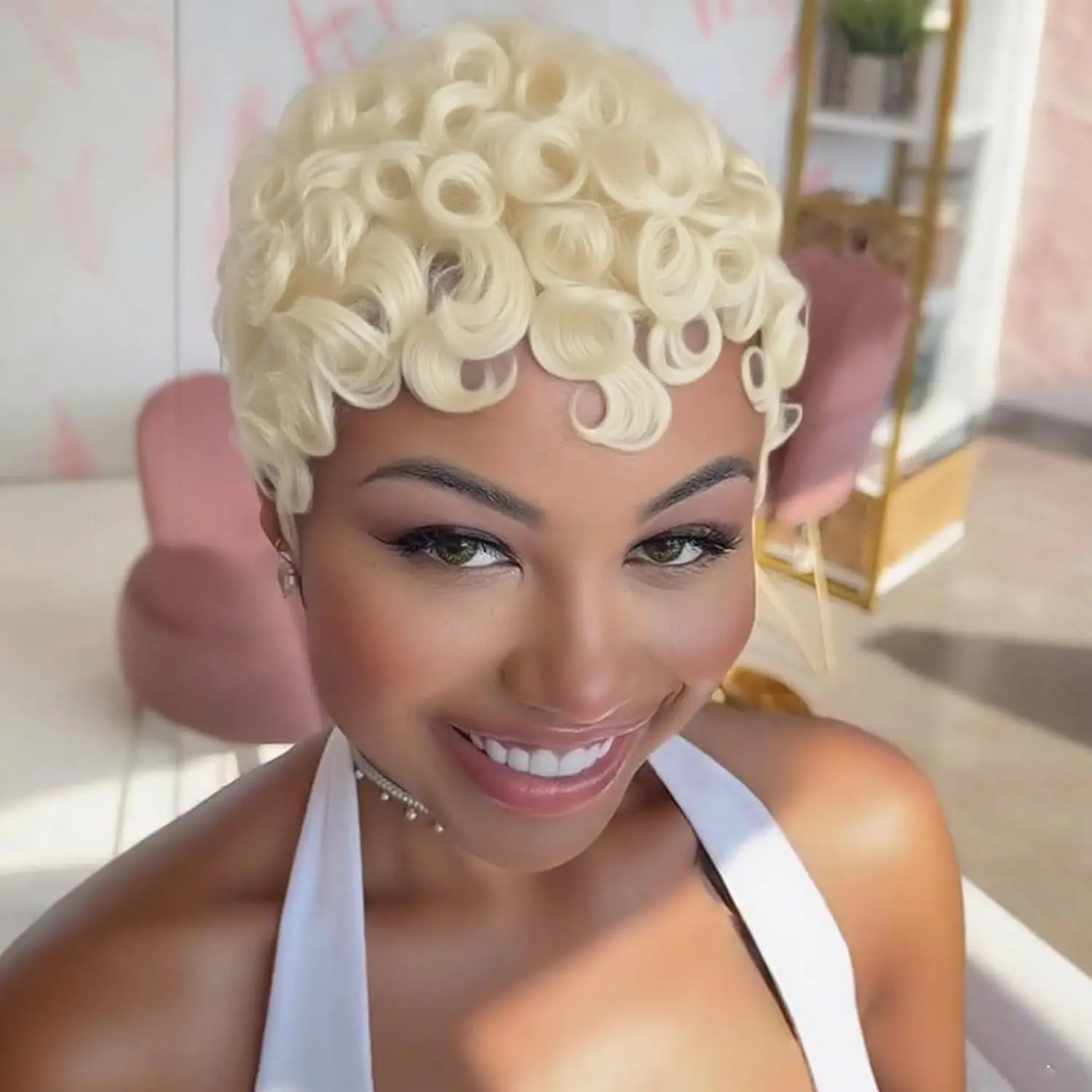 

613 светлый цвет, парик с стрижкой пикси, вечерние праздники, подарок, парик, вьющиеся короткие человеческие волосы, парик, машинное производство, парики из человеческих волос для женщин