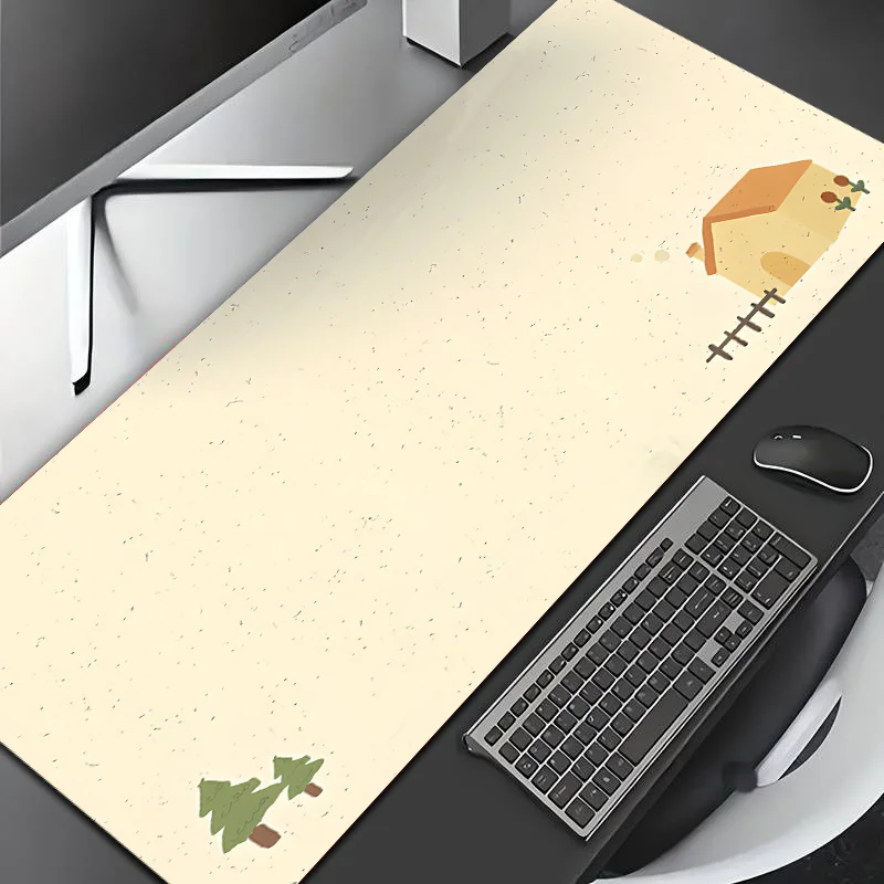 1pc Extra-Large Gaming Mouse Pad with Cute Anime-Style Minimalist House and Tree Pattern, Made of Diatomite Material - Features a Non-Slip Rubber Base, Perfect