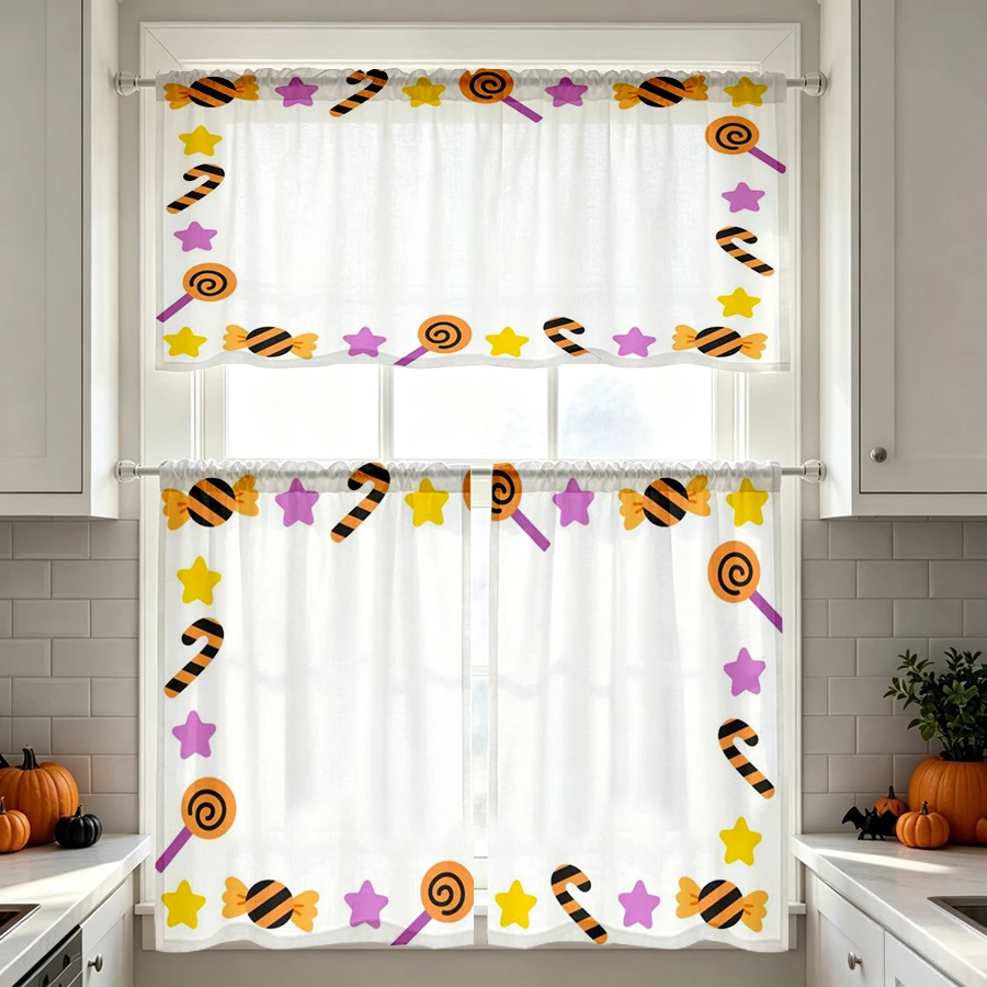 Halloween Fall Kitchen Curtains, Candy Lollipop Cane Star, Digital Print, Kitchen Dining Room, Rod Pocket Polyester, Home Decor