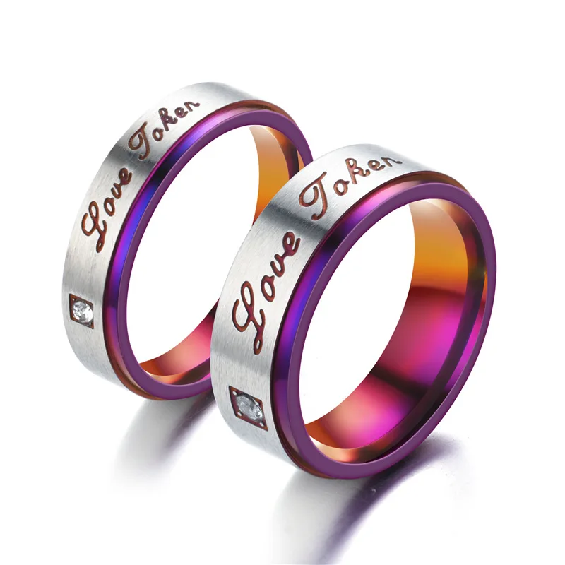 Hot Selling Classic Stainless Steel Fashion New Color Purple Couple Rings For Women Men Jewelry Accessories Size 6-10