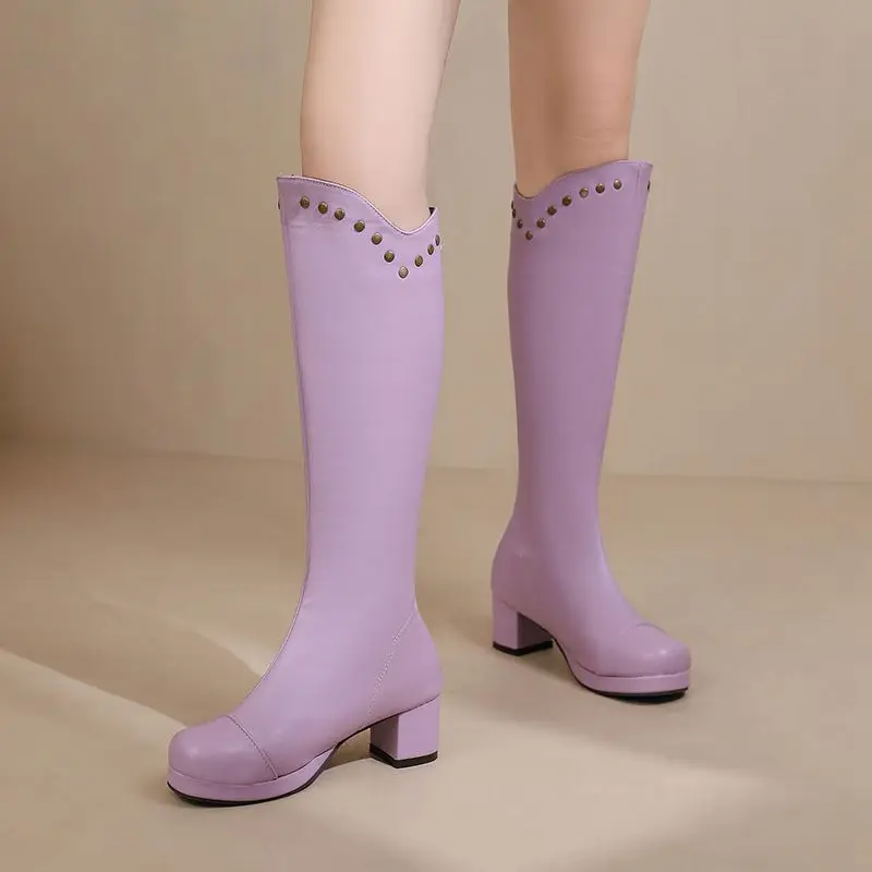 ORCHA LISA جديد أزياء المرأة الركبة عالية الجوارب جولة تو 5 سنتيمتر كتلة كعب البريدي المسامير أسود كبير الحجم 48 50 كول اليومية نمط