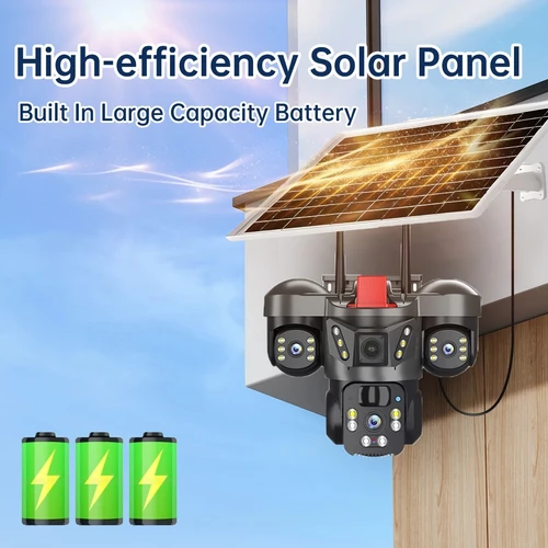 Imagen 2 del producto Cámara Solar 4G Sim de 15MP, vigilancia WiFi para exteriores, CCTV inalámbrico, 3 lentes, 3 pantallas, visión nocturna PIR, cámara de seguridad de seguimiento automático