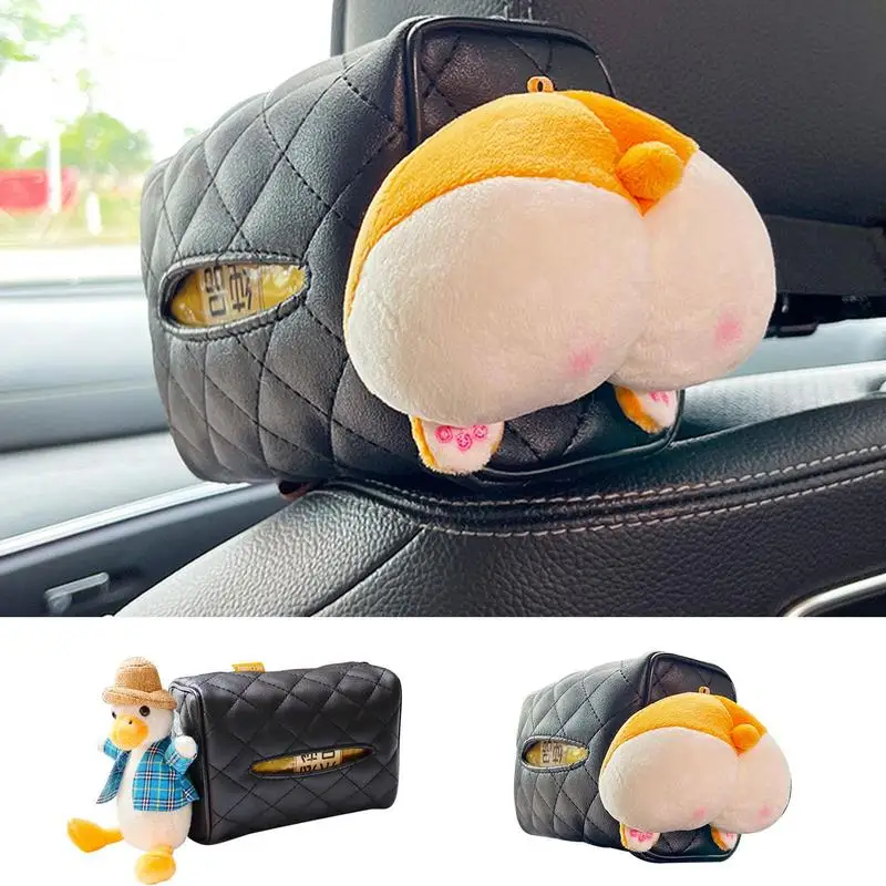 Funda de tejido de felpa suave con forma de Animal, caja de pañuelos de juguete de pato de felpa, servilleta, soporte de papel, cajas de adorno para coche, baño y hogar