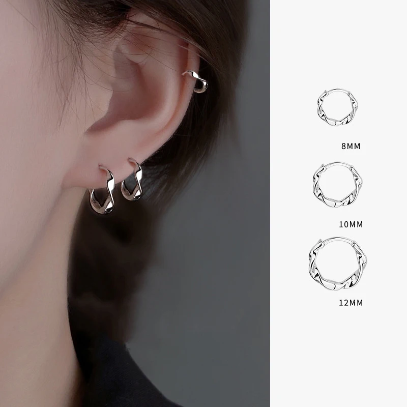 925 Sterling Silver Geometric Mobius Waves Hoop Earrings for Women Fine Jewelry Allergy Minimalist Accessories