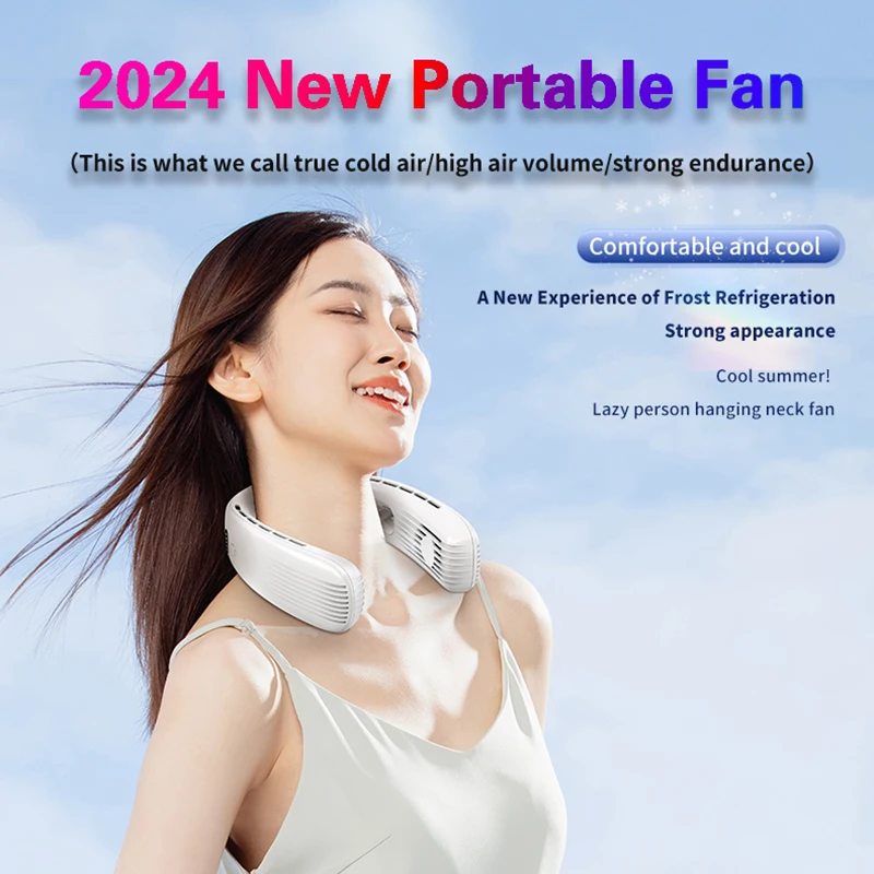 New Leaf less Neck Hanging Fan USB Charging Portable Neck Hanging Fan Silent 5-speed Adjustment Intelligent Digital Display Outd