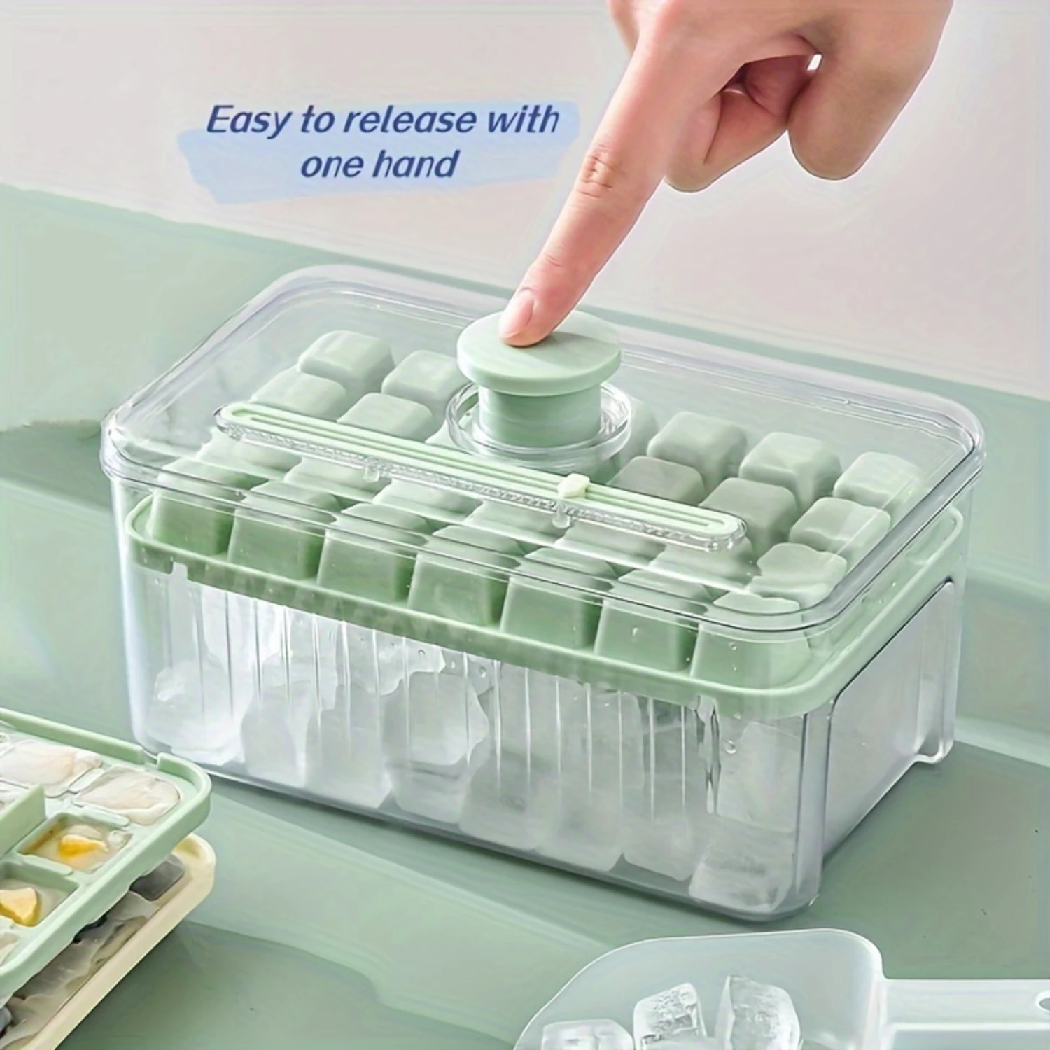 1set Freeze Ice Cube Maker Box - Refrigerator Ice Cube Maker with Press Cover for Easy  and Ice Cube Pressing