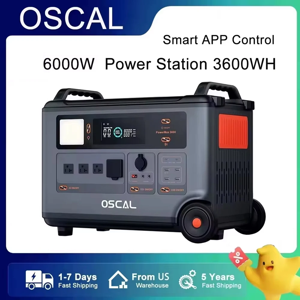 

Портативная электростанция OSCAL Blackview PowerMax 6000 3600 Втч LiFePO4 с аккумулятором 6000 Вт (12000 Вт пик) ИБП для домашнего аварийного автомобиля