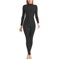 Kliou Solid Black Bodycon Jumpsuit Women Sporty Rompers Summer Fitness Long Sleeve Zipper Elastic One Piece