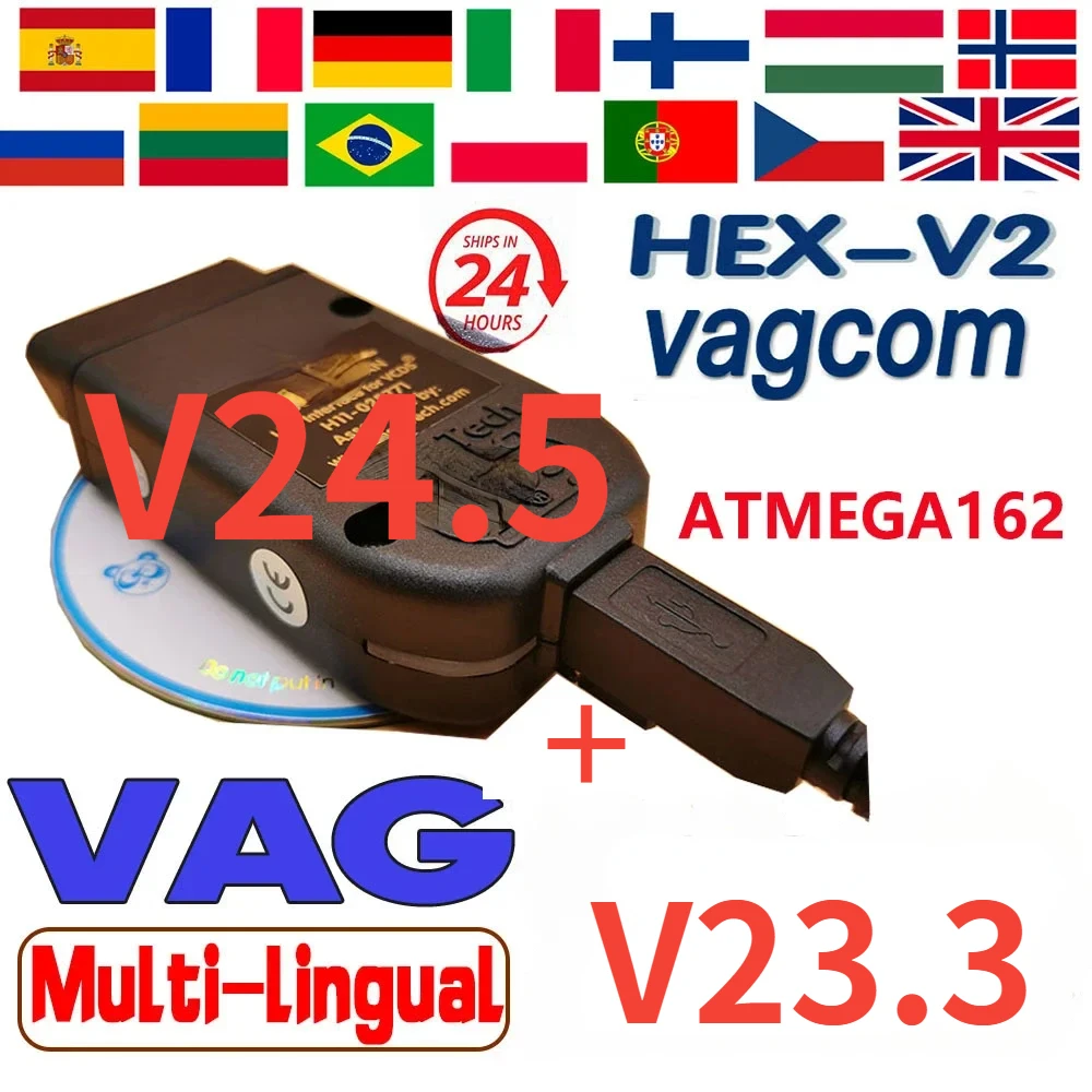 2024 Vc/DS For VaGCOM Interface VCdsCAN HEX V2 24.5/23.11 FOR V/W For ADI/Skda Seat Multi-Language Car Auto Diagnostics Tools