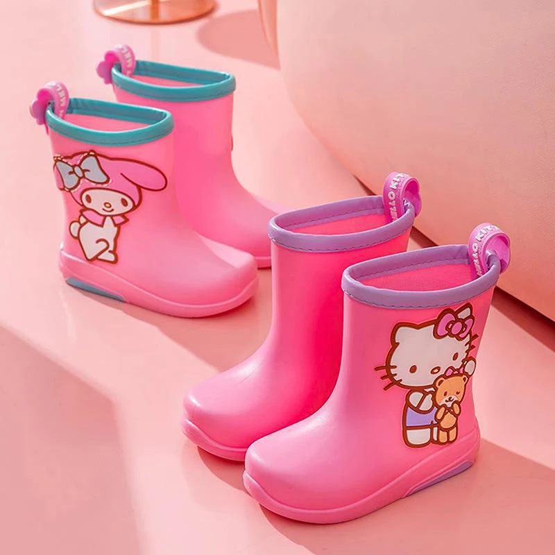 Sanrio Cartoon Children\'s Anti-slip Rain Boots Cinnamoroll Girls\' Waterproof Rubber Rain Boots Kuromi Wear Water Shoes Outside