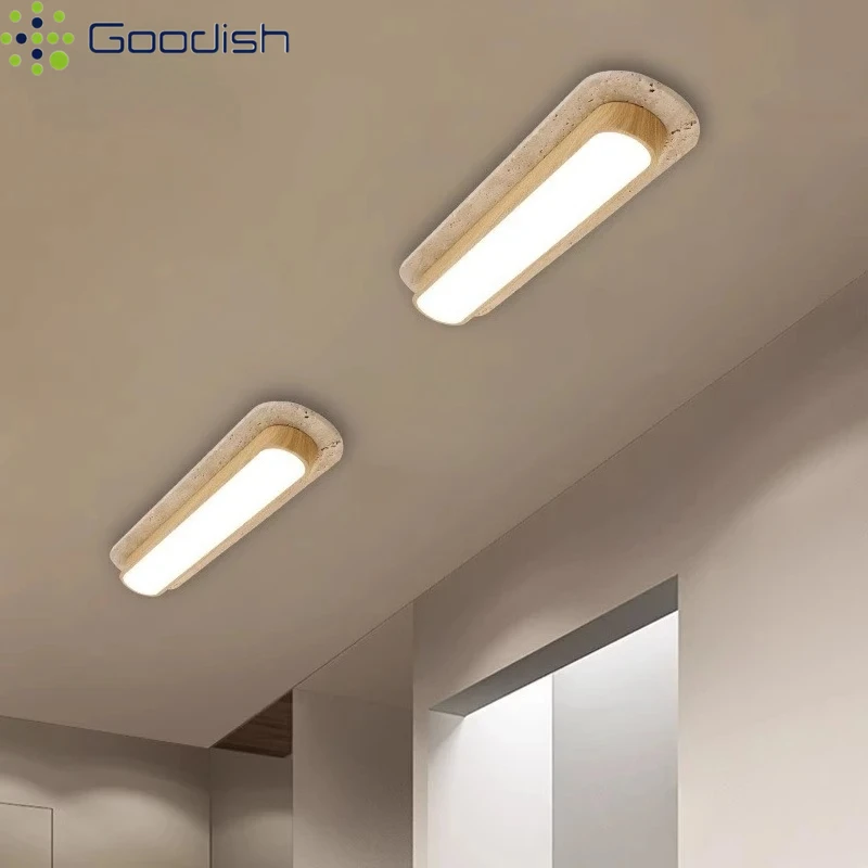 Medieval Walnut Travertine Strip Bauhaus Art Creative LED Home Ceiling Lights Lustre Lamps for Living Room Decoration Chandelier