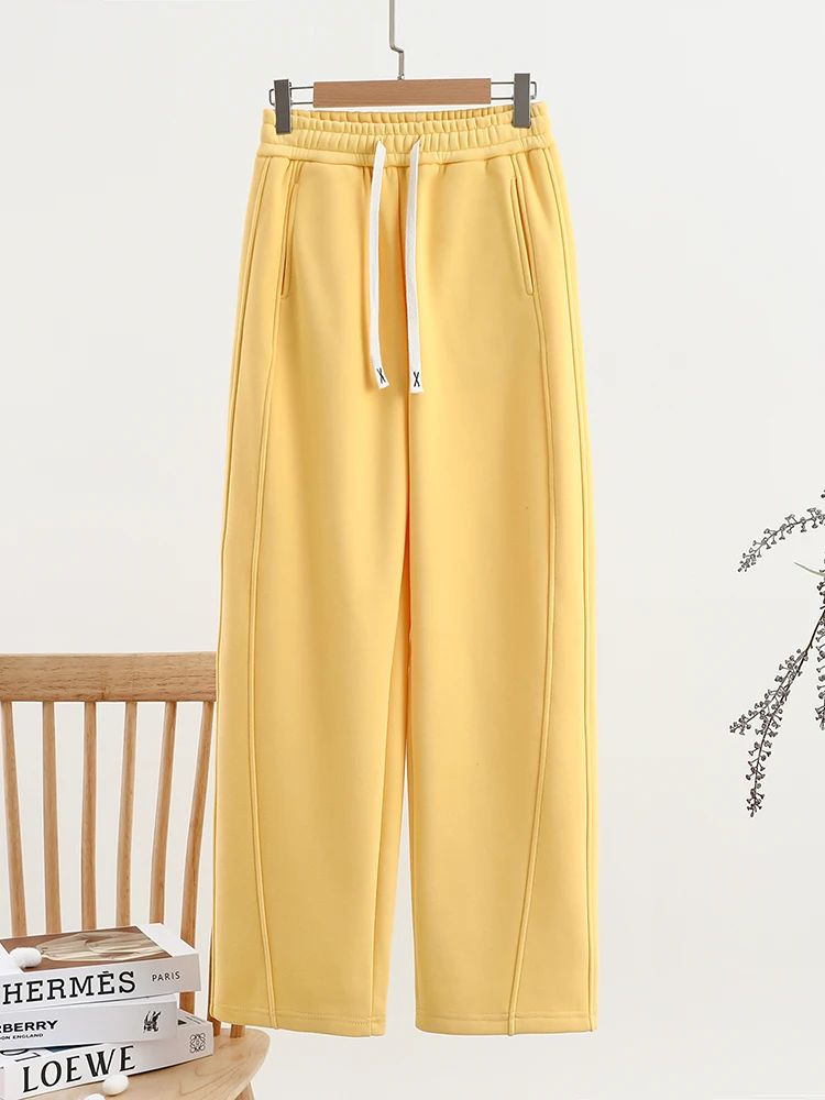 Faionable عارضة Thiened الشتاء المرأة Sweatpants عالية الخصر بنطال ذو قصة أرجل واسعة Dstring السراويل الطويلة كل مباراة لون نقي