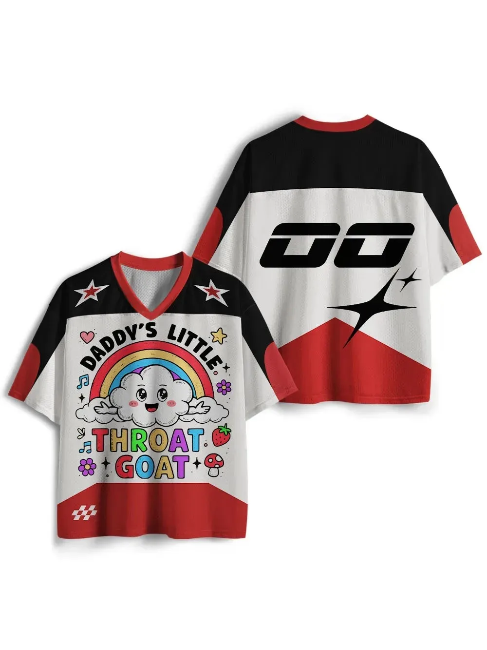 Spaß, Regenbogenwolken. 3D-Druck Schnelltrocknend Atmungsaktiv Sport Herren Damen V-Ausschnitt Locker T-Shirt Modische Street Y2K Elternkleidung – Detail 3