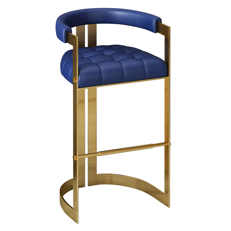 

Fashion Creative Metal Bar Chair Furniture Modern Simple Blue Leather High Chair
