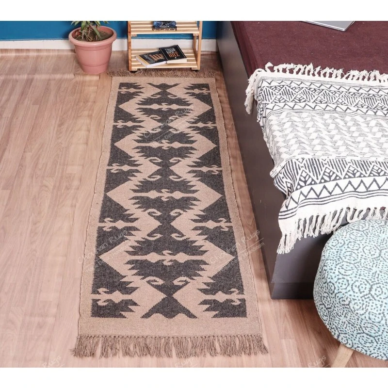 Natural Indian Handwoven Wool Jute Rug Wool Jute Kilim Rug for Living Décor Rug