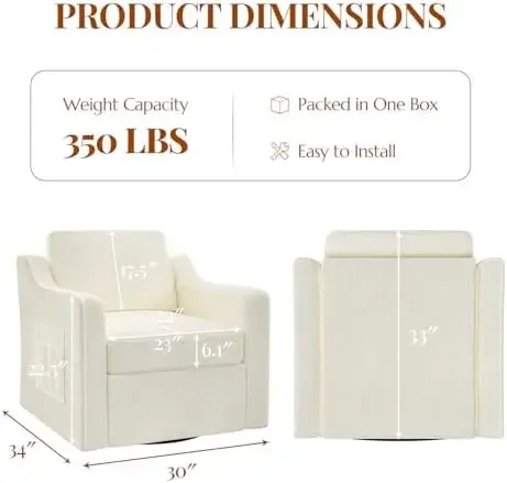360° Swivel Accent Chair, Comfy Armchair with Pillow, No-Sag Foam & Sturdy Metal Base, Square Single Sofa Chair for