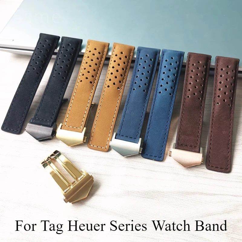 20 22 24mm Genuine Leather Watch Accessories for Tag Heuer Series Exquisite Frosted Sweatproof Breathable Cowhide Watch Strap