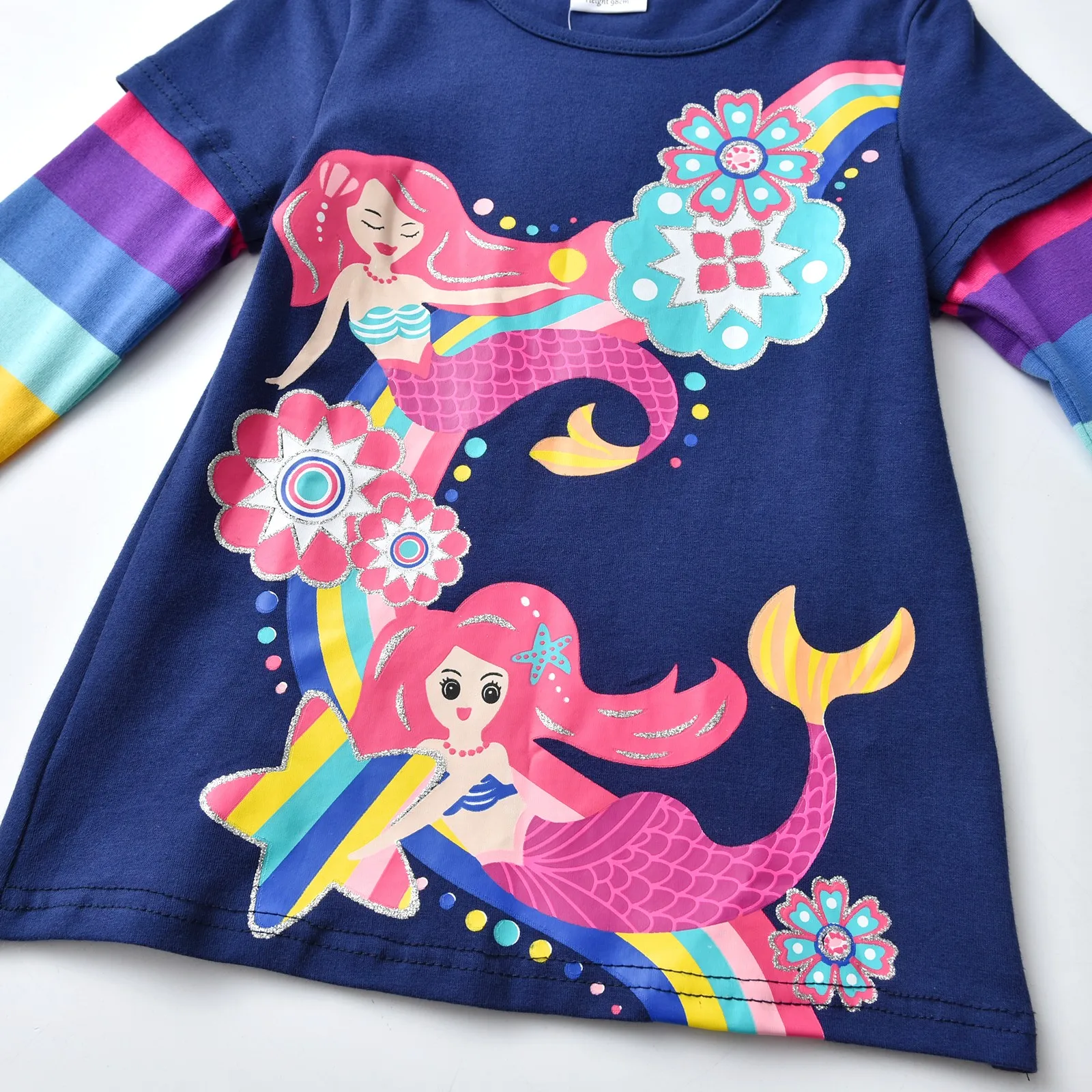 DXTON Girls Long Sleeve T-shirts Mermaid Print Children Clothing Kids Casual Tops Cartoon T-shirt Girl Cotton Outwear 3-12 Years