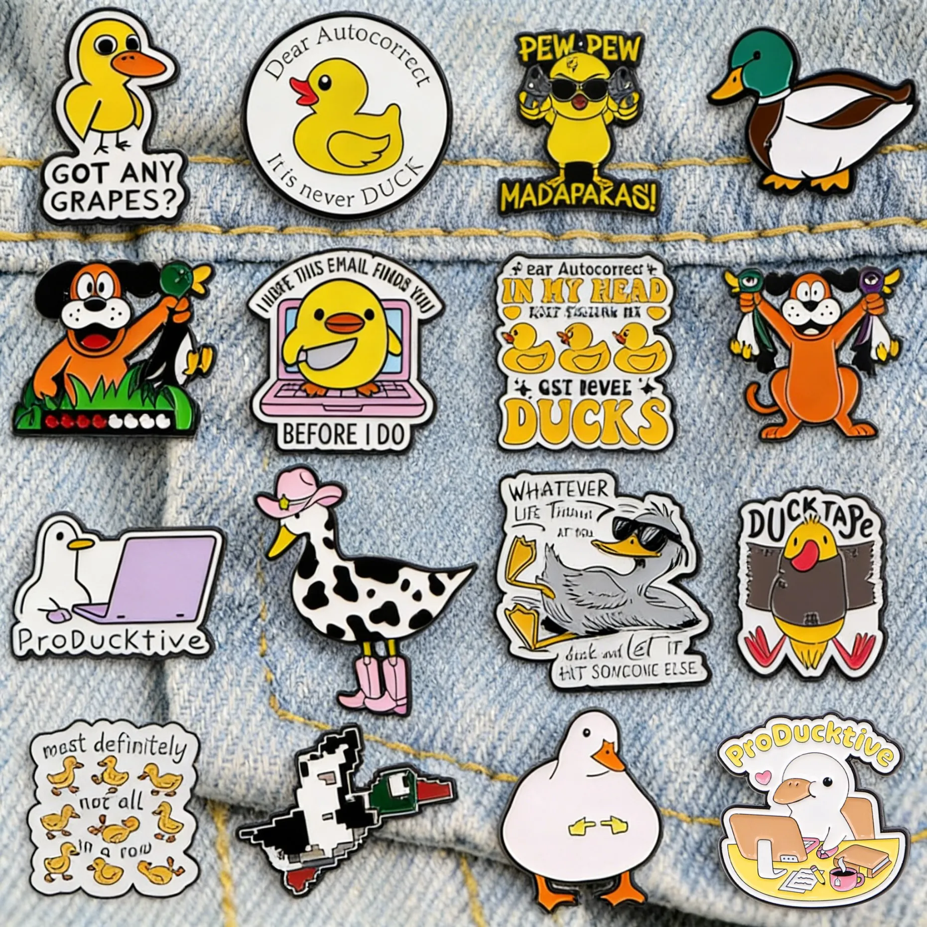 Funny Duck & Dog Enamel Pins Humorous Sarcastic Quotes Brooches for Backpacks Animal Lapel Pins Gift for Duck Lovers & Pet Fans