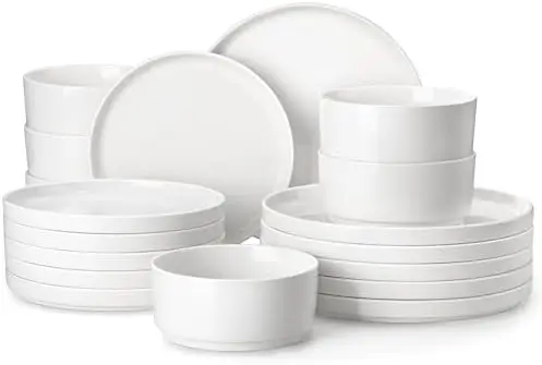 

MALACASA 18-Pc White Porcelain Dinnerware Set for 6 – Modern, Chip-Resistant, LEAH Series