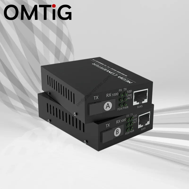 Convertidor de medios Ethernet Rj45, 1 par con fuente de alimentación, HTB-GS-03 de fibra única, Color negro