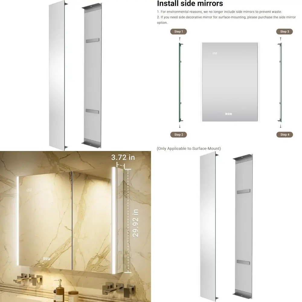 

Декоративный комплект из 2-х акриловых зеркал с подсветкой, 4x30 дюймов, для поверхностного монтажа