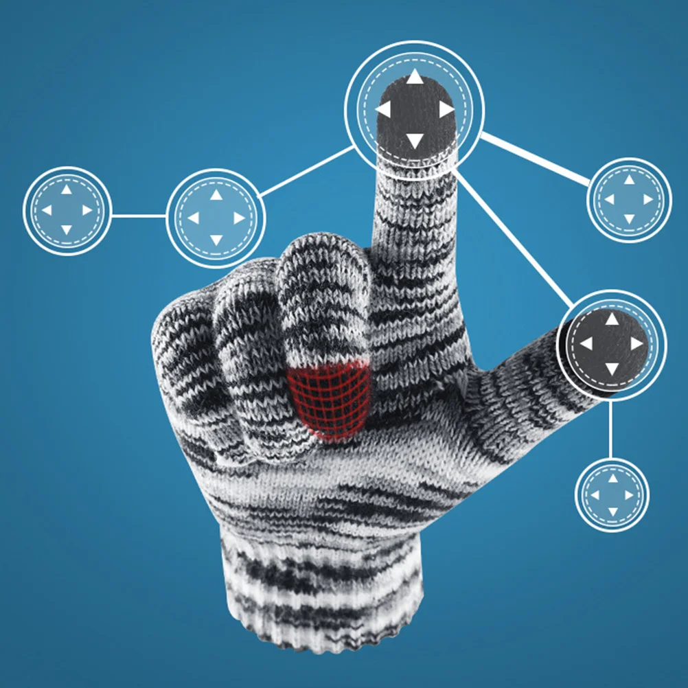 

Touch Screen Wool Knitting Gloves Winter Warm Full Finger Black White Outdoor Sports Cold Weather Cycling Hiking