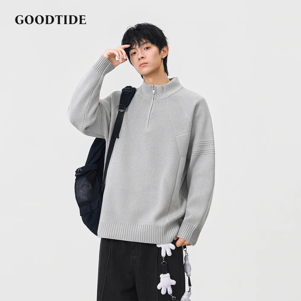 2025 Winter New Fashion Men's Casual Half - Zip Mock Neck Sweater Ribbed Knit Pullover Comfortable Soft Long Sleeve Jumper Top