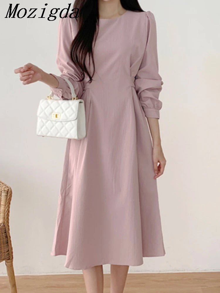 Printemps été col rond chemise robe femmes mode coréenne Chic taille mince dames robes robes