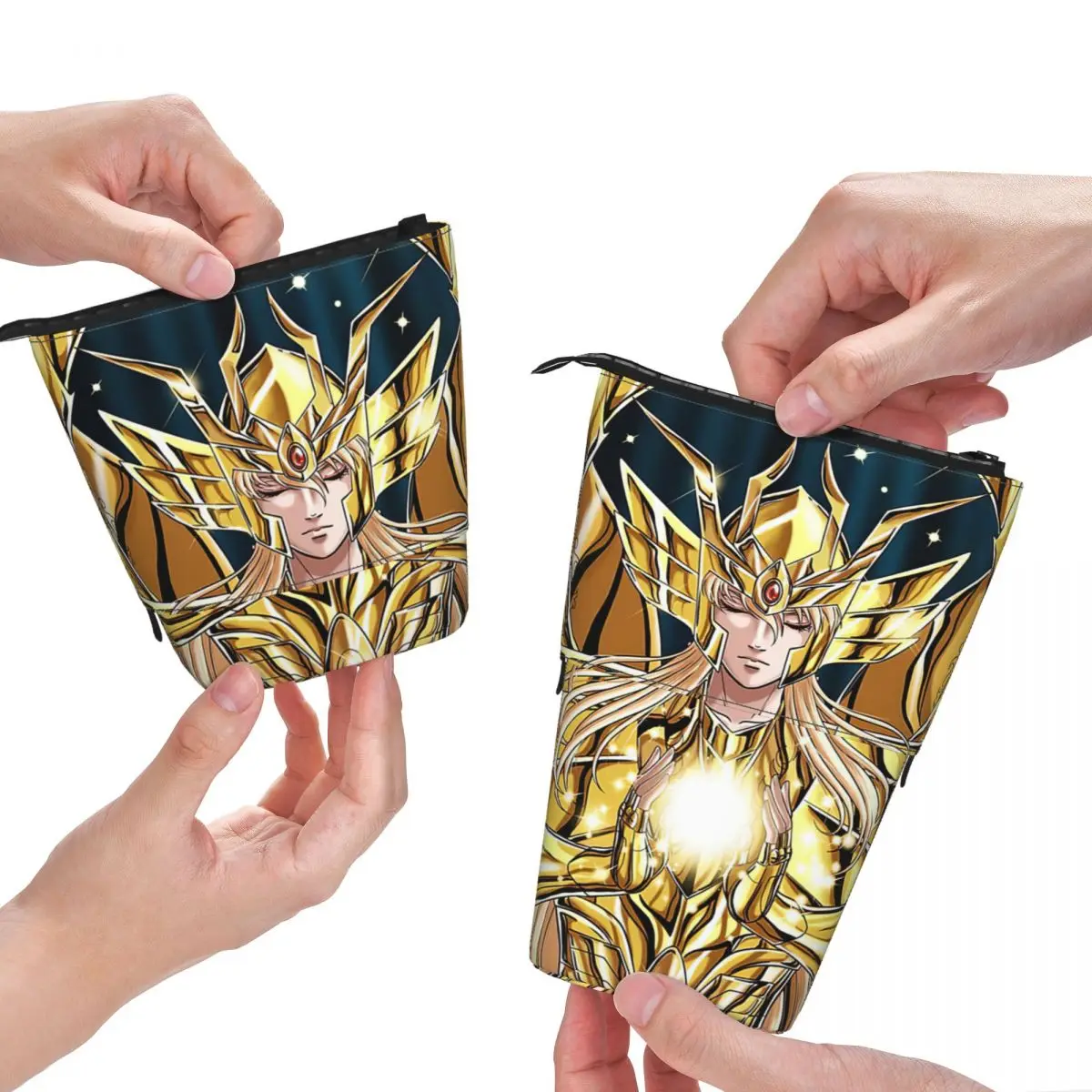 Virgo Shaka - Shaka ผ้าทอง Saint Seiya กล่องปากกานักเรียนกล่องดินสอมีซิปโรงเรียนกระเป๋าดินสอพับเก็บได้แนวตั้ง