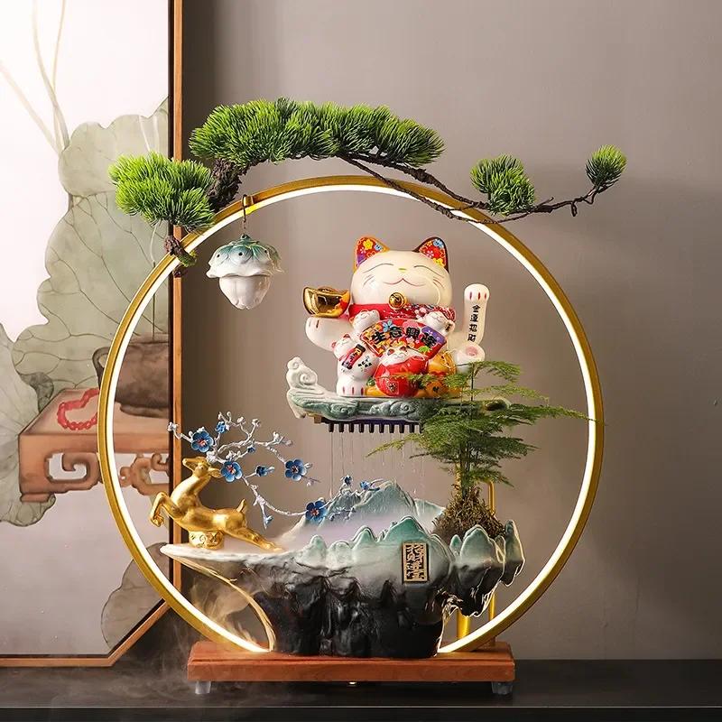 Send gifts, desktop living room running water lucky cat housewarming gifts, circulating water ornaments, new home