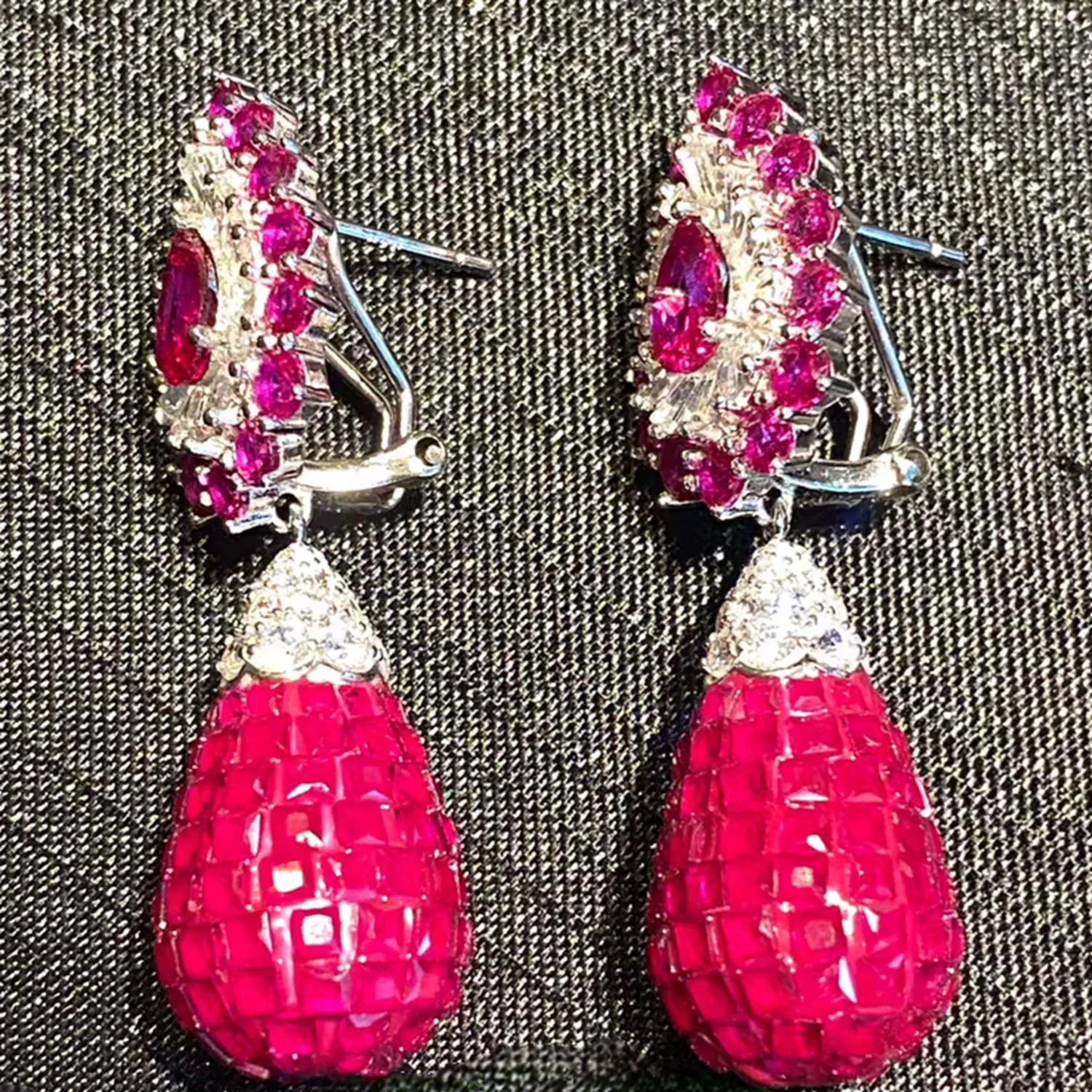 KQDANCE Big 925 Silver Lab Grown Ruby Red High Carbon Diamonds Gemstone Water Drop Earrings Women Party Luxury Fine Jewelry